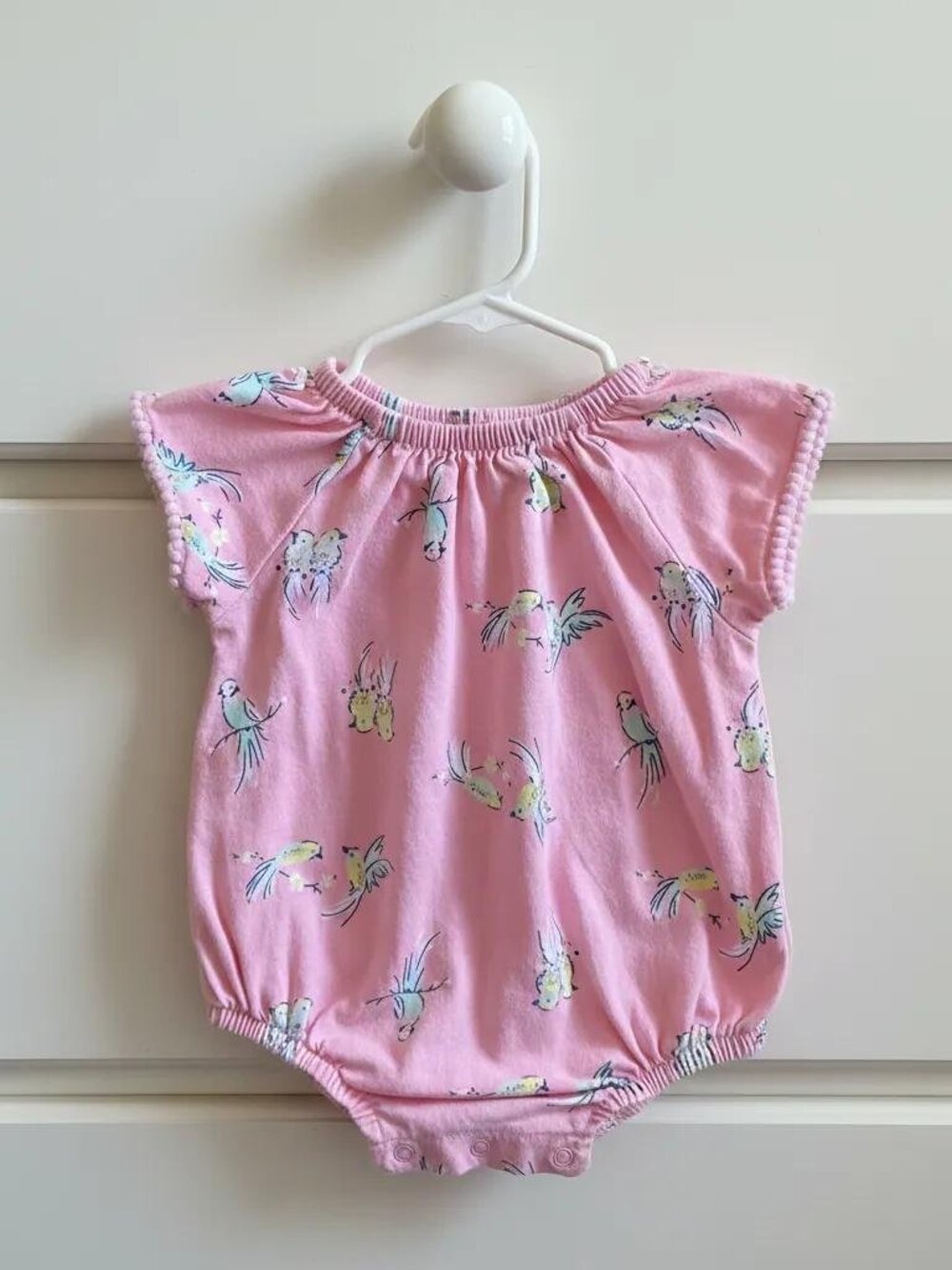 Chick Pea Pink Cotton Bird-Print Romper 0-3 Months